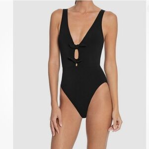 Robin Piccone Women's Black Plunge Knot-Front One-Piece Swimsuit Size 10